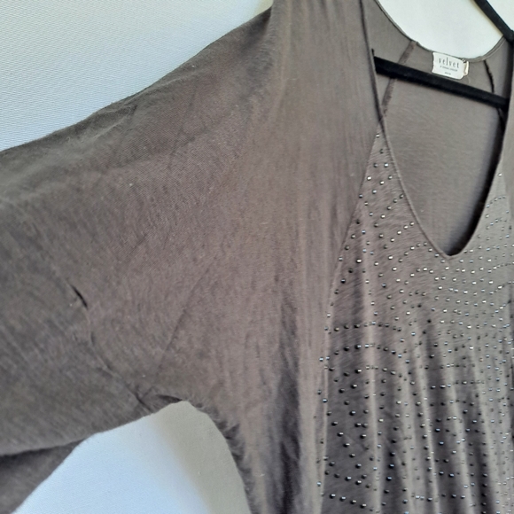 Velvet by Graham & Spencer Gray Studded Long Sleeve Slub Tee T-shirt Dolman szM - Picture 7 of 9